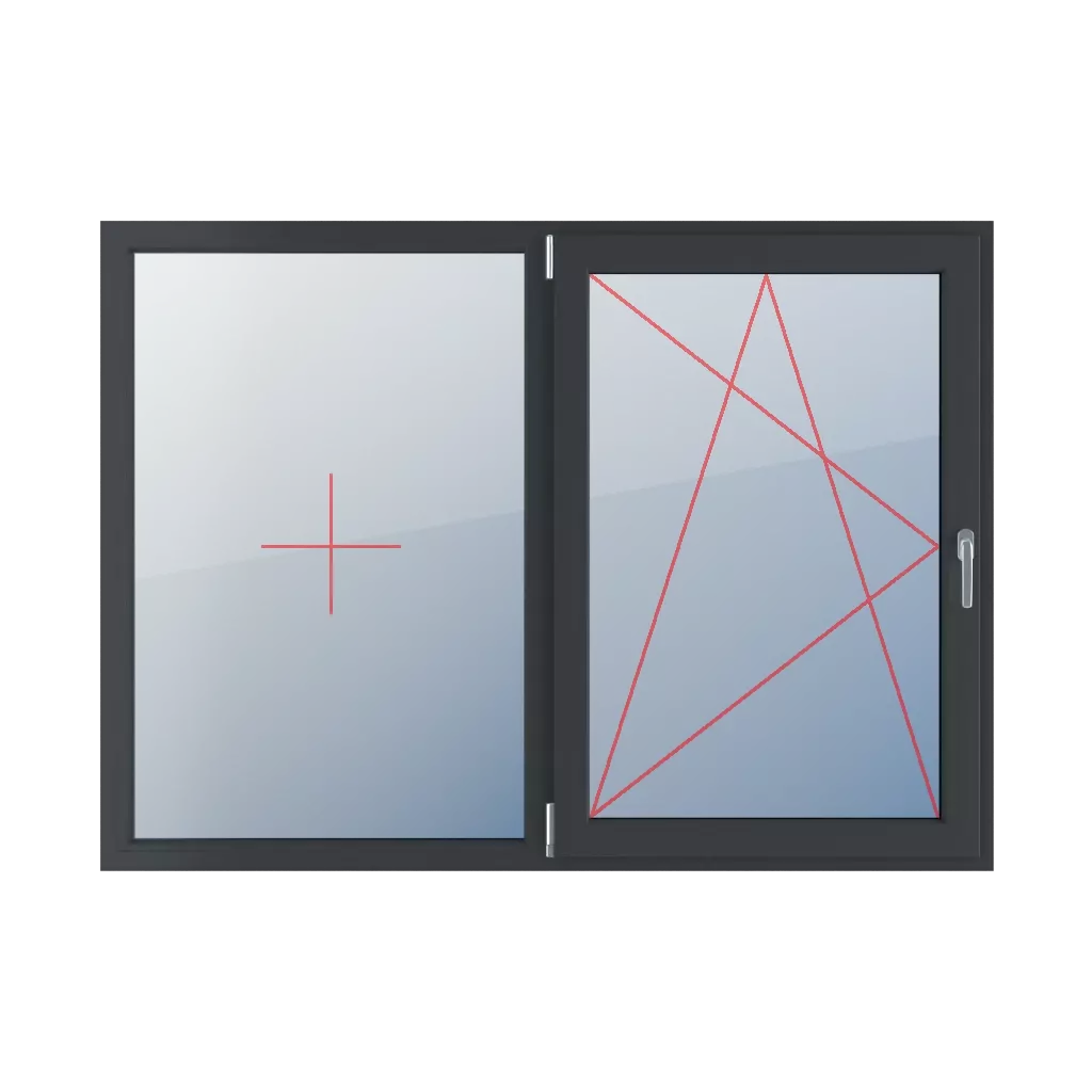 Festverglasung im Rahmen, Dreh-Kipp links fenster fenstertypen zweifluegelige-fenster symmetrische-horizontale-teilung-50-50  