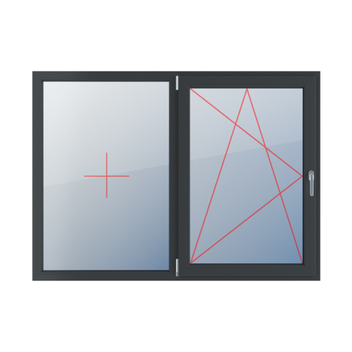 Festverglasung im Rahmen, Dreh-Kipp links fenster fenstertypen zweifluegelige-fenster symmetrische-horizontale-teilung-50-50 festverglasung-im-rahmen-dreh-kipp-links 