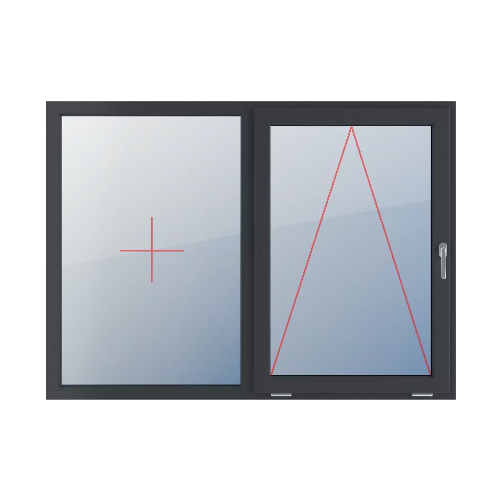 Festverglasung im Rahmen, rechts angeschlagen mit Griff fenster fenstertypen zweifluegelige-fenster symmetrische-horizontale-teilung-50-50  