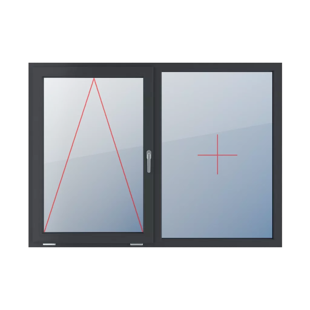 Mit Griff rechts angeschlagen, Festverglasung im Rahmen fenster fenstertypen zweifluegelige-fenster symmetrische-horizontale-teilung-50-50  