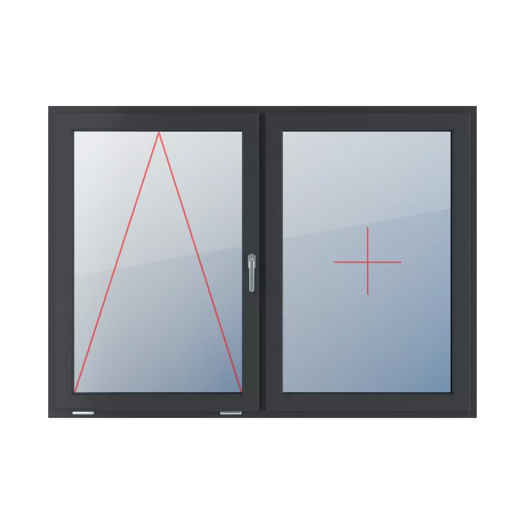 Mit Griff rechts angeschlagen, Festverglasung im Flügel fenster fenstertypen zweifluegelige-fenster symmetrische-horizontale-teilung-50-50  