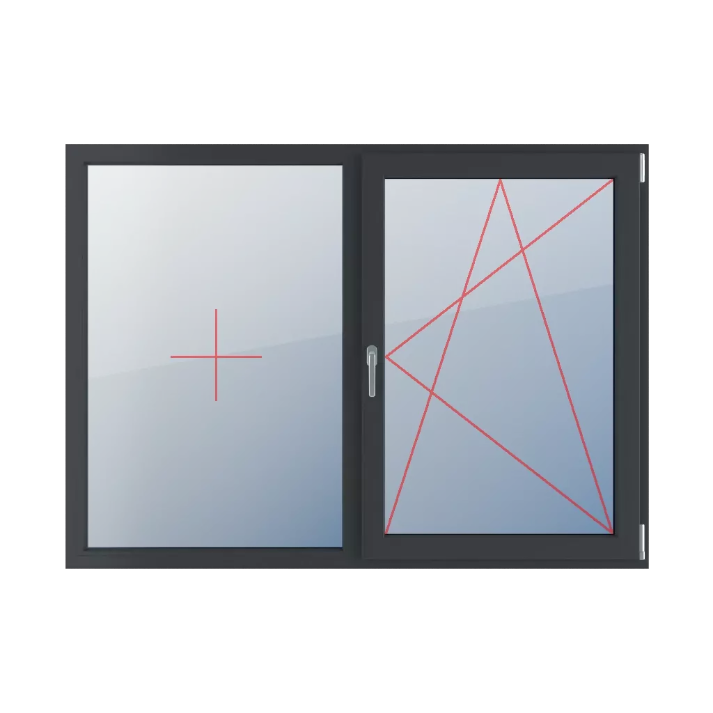 Festverglasung im Rahmen, rechts dreh- und kippbar fenster fenstertypen zweifluegelige-fenster symmetrische-horizontale-teilung-50-50  