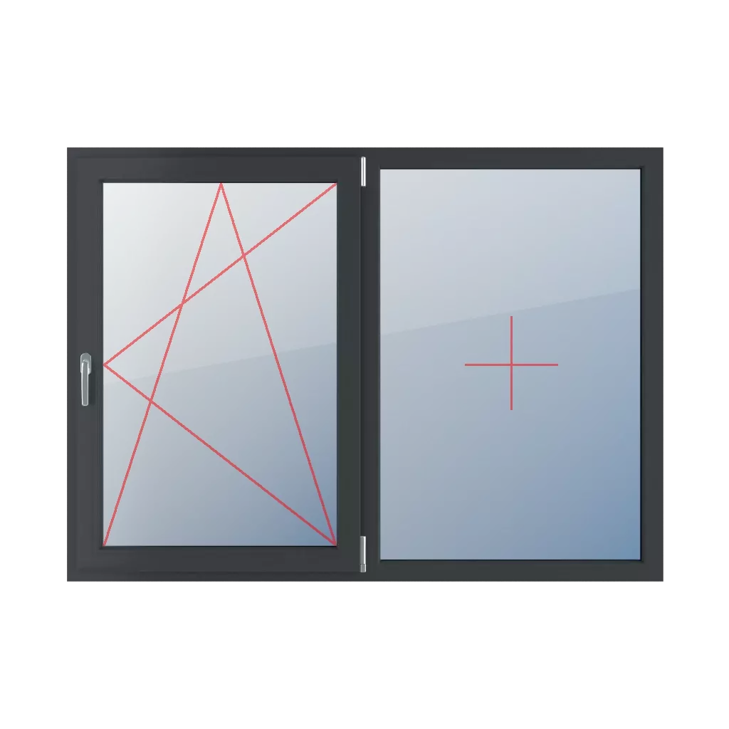 Dreh-Kipp rechts, Festverglasung im Rahmen fenster fenstertypen zweifluegelige-fenster symmetrische-horizontale-teilung-50-50  