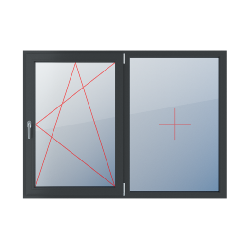 Dreh-Kipp rechts, Festverglasung im Rahmen fenster fenstertypen zweifluegelige-fenster symmetrische-horizontale-teilung-50-50 dreh-kipp-rechts-festverglasung-im-rahmen 