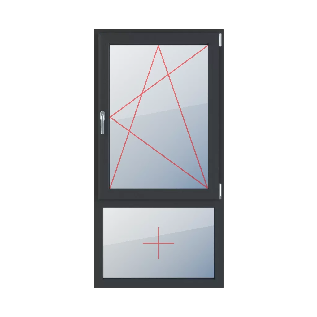 Dreh-Kipp rechts, Festverglasung im Rahmen fenster fenstertypen zweifluegelige-fenster asymmetrische-vertikale-teilung-70-30  