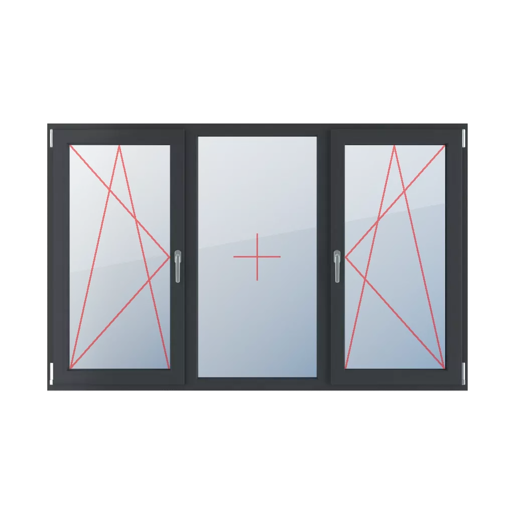 Dreh-Kipp links, Festverglasung im Rahmen, Dreh-Kipp rechts fenster fenstertypen dreifluegelige-fenster symmetrische-horizontale-teilung-33-33-33 dreh-kipp-links-festverglasung-im-rahmen-dreh-kipp-rechts 