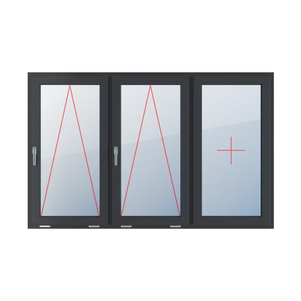 Angeschlagen mit einem Griff auf der linken Seite, Festverglasung im Flügel fenster fenstertypen dreifluegelige-fenster symmetrische-horizontale-teilung-33-33-33  