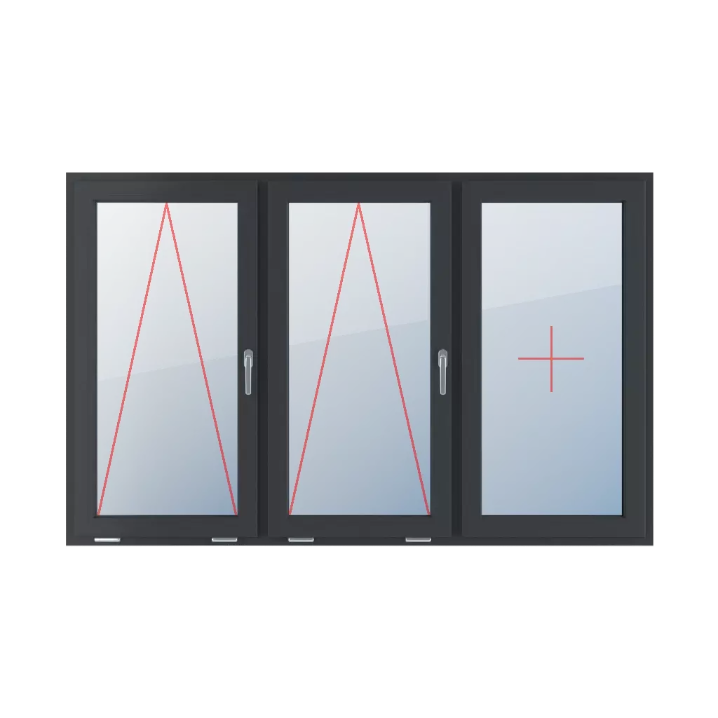 Mit Griff rechts angeschlagen, Festverglasung im Flügel fenster fenstertypen dreifluegelige-fenster symmetrische-horizontale-teilung-33-33-33  