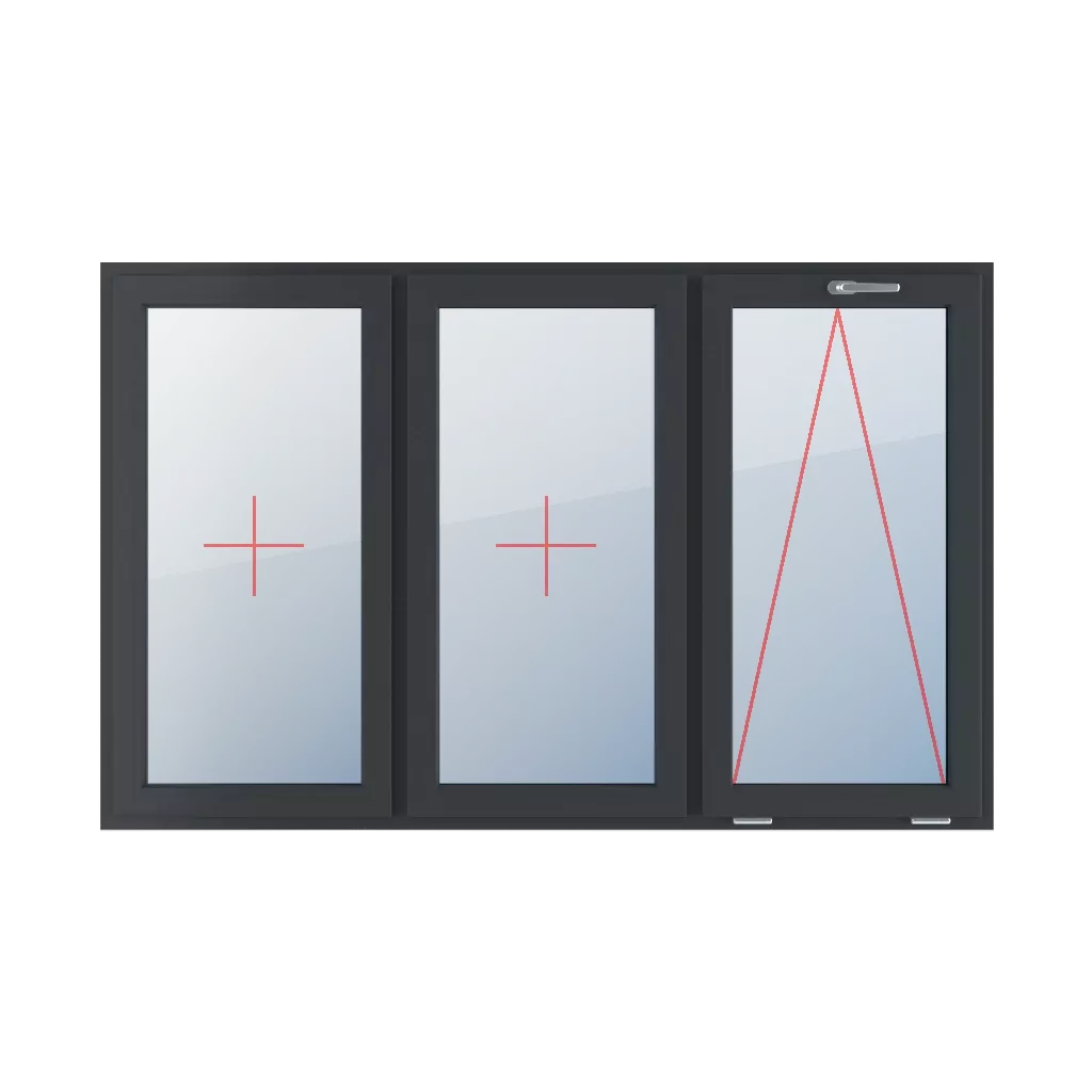 Festverglasung im Flügel, oben angeschlagen mit Griff fenster fenstertypen dreifluegelige-fenster symmetrische-horizontale-teilung-33-33-33  