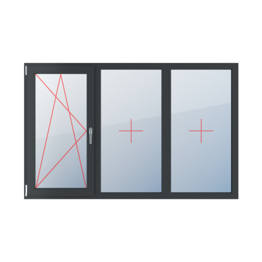 Linksdreh-Kipp, Festverglasung im Rahmen fenster fenstertypen dreifluegelige-fenster symmetrische-horizontale-teilung-33-33-33 linksdreh-kipp-festverglasung-im-rahmen 