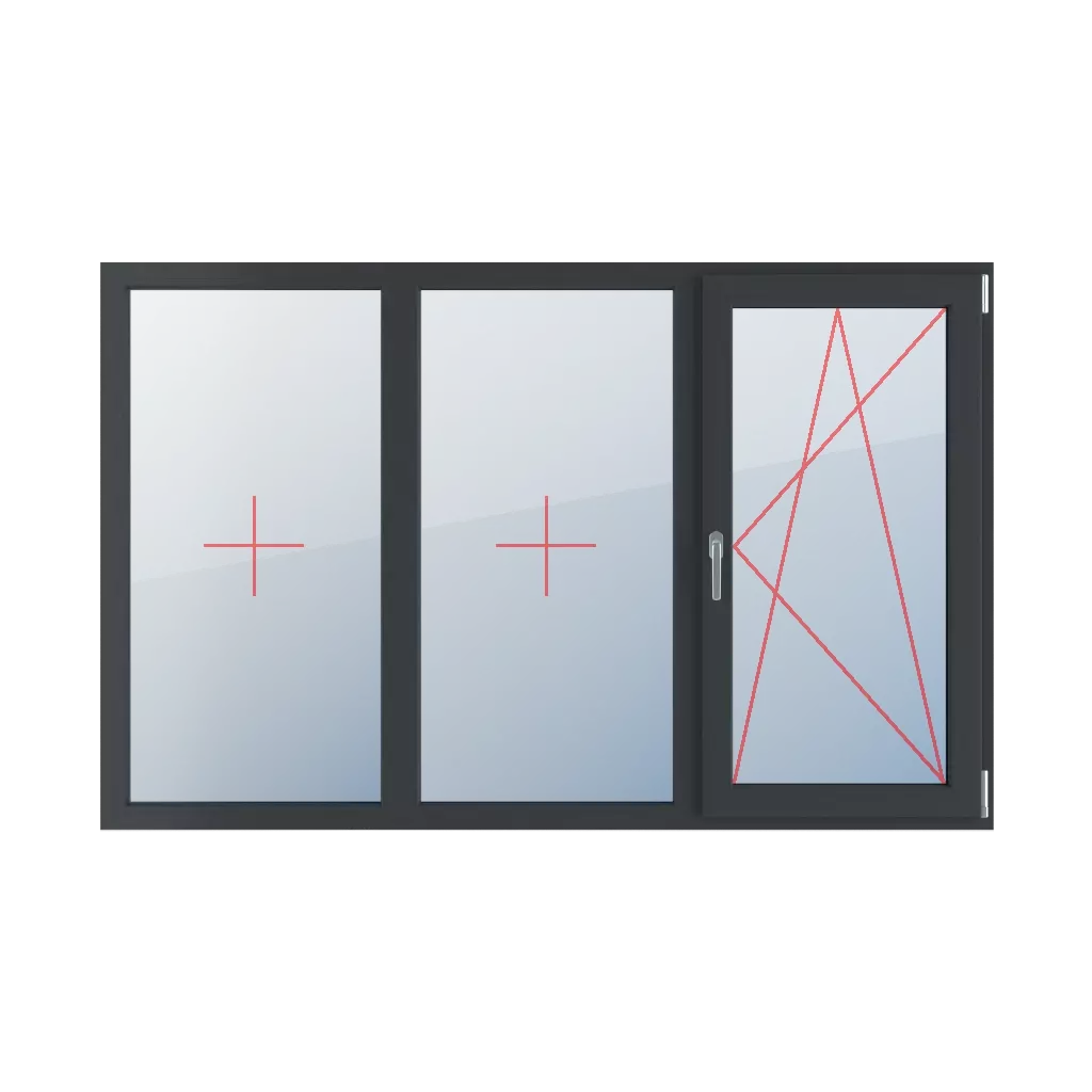 Festverglasung im Rahmen, rechts dreh- und kippbar fenster fenstertypen dreifluegelige-fenster symmetrische-horizontale-teilung-33-33-33  