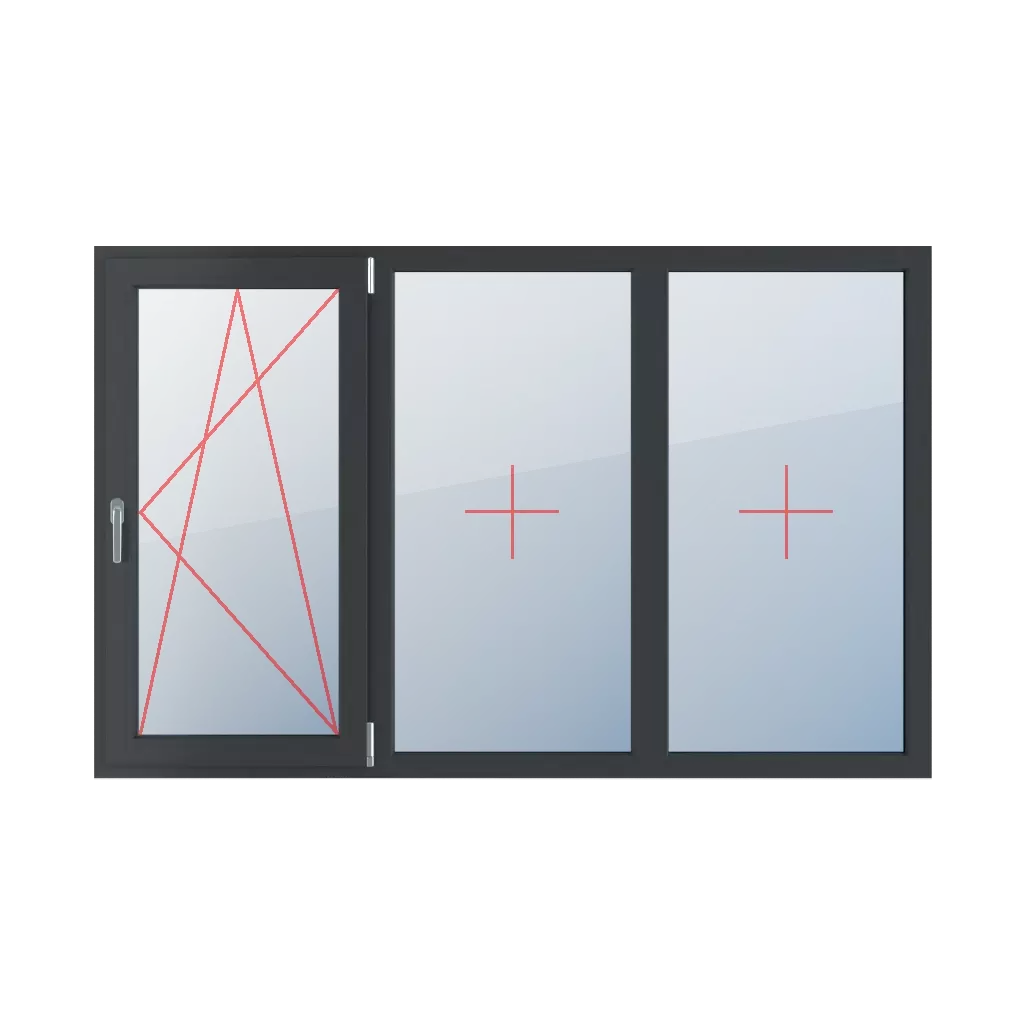 Dreh-Kipp rechts, Festverglasung im Rahmen fenster fenstertypen dreifluegelige-fenster symmetrische-horizontale-teilung-33-33-33  