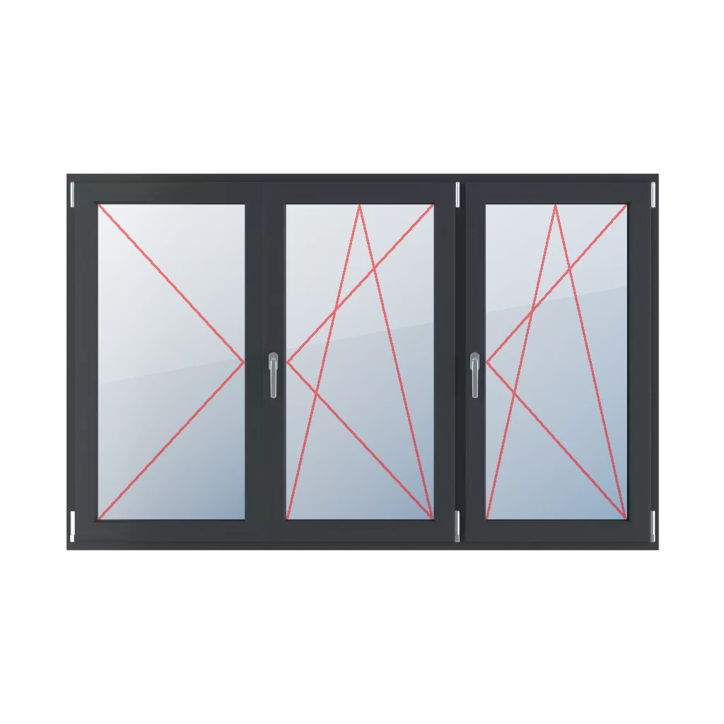 Linksdrehung, beweglicher Pfosten, Rechtsdrehung und Neigung fenster fenstertypen dreifluegelige-fenster symmetrische-horizontale-teilung-33-33-33-mit-beweglichem-pfosten  