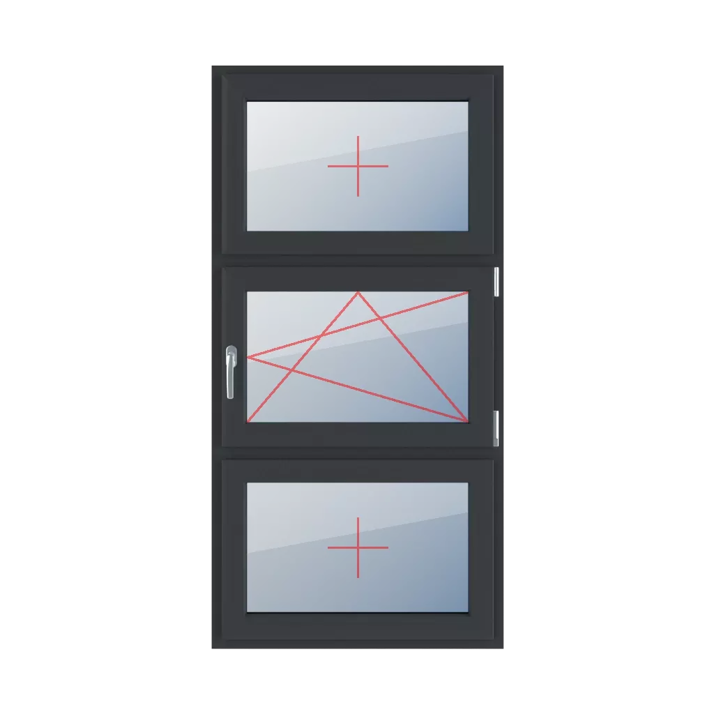 Festverglasung im Flügel, Dreh-Kipp-Verglasung rechts, Festverglasung im Flügel fenster fenstertypen dreifluegelige-fenster symmetrische-vertikale-teilung-33-33-33  