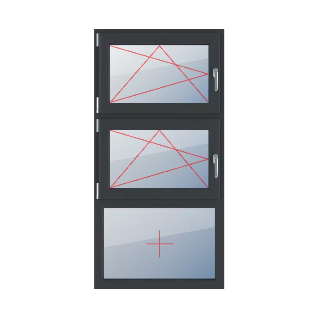 Dreh-Kipp links, Dreh-Kipp links, Festverglasung im Rahmen fenster fenstertypen dreifluegelige-fenster symmetrische-vertikale-teilung-33-33-33  