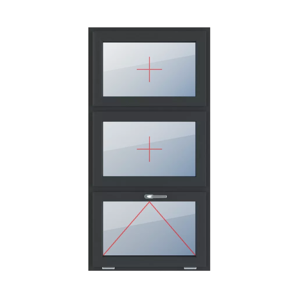 Festverglasung im Flügel, oben angeschlagen mit Griff fenster fenstertypen dreifluegelige-fenster symmetrische-vertikale-teilung-33-33-33  