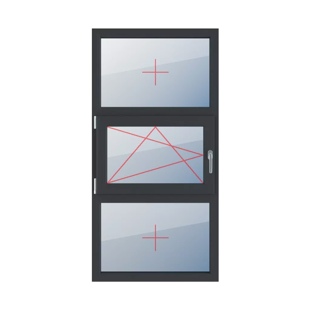 Festverglasung im Rahmen, Dreh-Kipp-Verglasung links, Festverglasung im Rahmen fenster fenstertypen dreifluegelige-fenster symmetrische-vertikale-teilung-33-33-33  