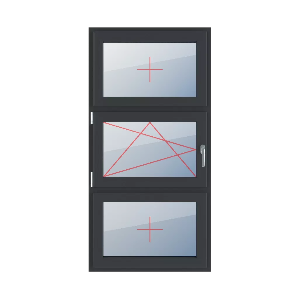 Festverglasung im Flügel, Dreh-Kipp-Verglasung links, Festverglasung im Flügel fenster fenstertypen dreifluegelige-fenster symmetrische-vertikale-teilung-33-33-33  