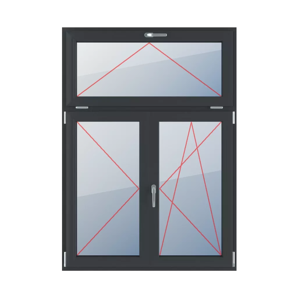 Kippen mit einem Griff oben, Linksdrehung, beweglicher Pfosten, Rechtsdrehung und Kippung fenster fenstertypen dreifluegelige-fenster asymmetrische-vertikale-teilung-30-70-mit-beweglichem-pfosten kippen-mit-einem-griff-oben-linksdrehung-beweglicher-pfosten-rechtsdrehung-und-kippung 