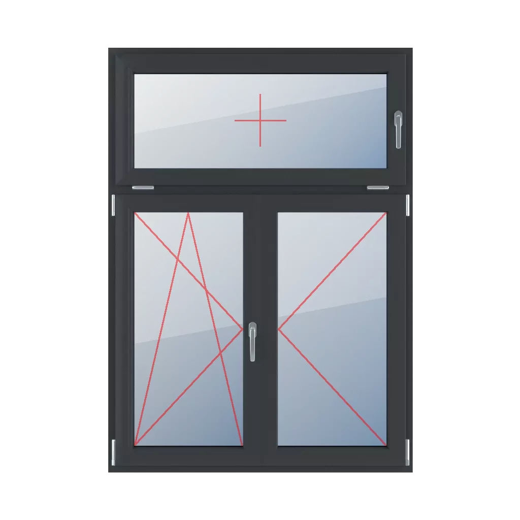 Kippen mit Griff rechts, Kippen und Drehen links, beweglicher Pfosten rechts fenster fenstertypen dreifluegelige-fenster asymmetrische-vertikale-teilung-30-70-mit-beweglichem-pfosten  