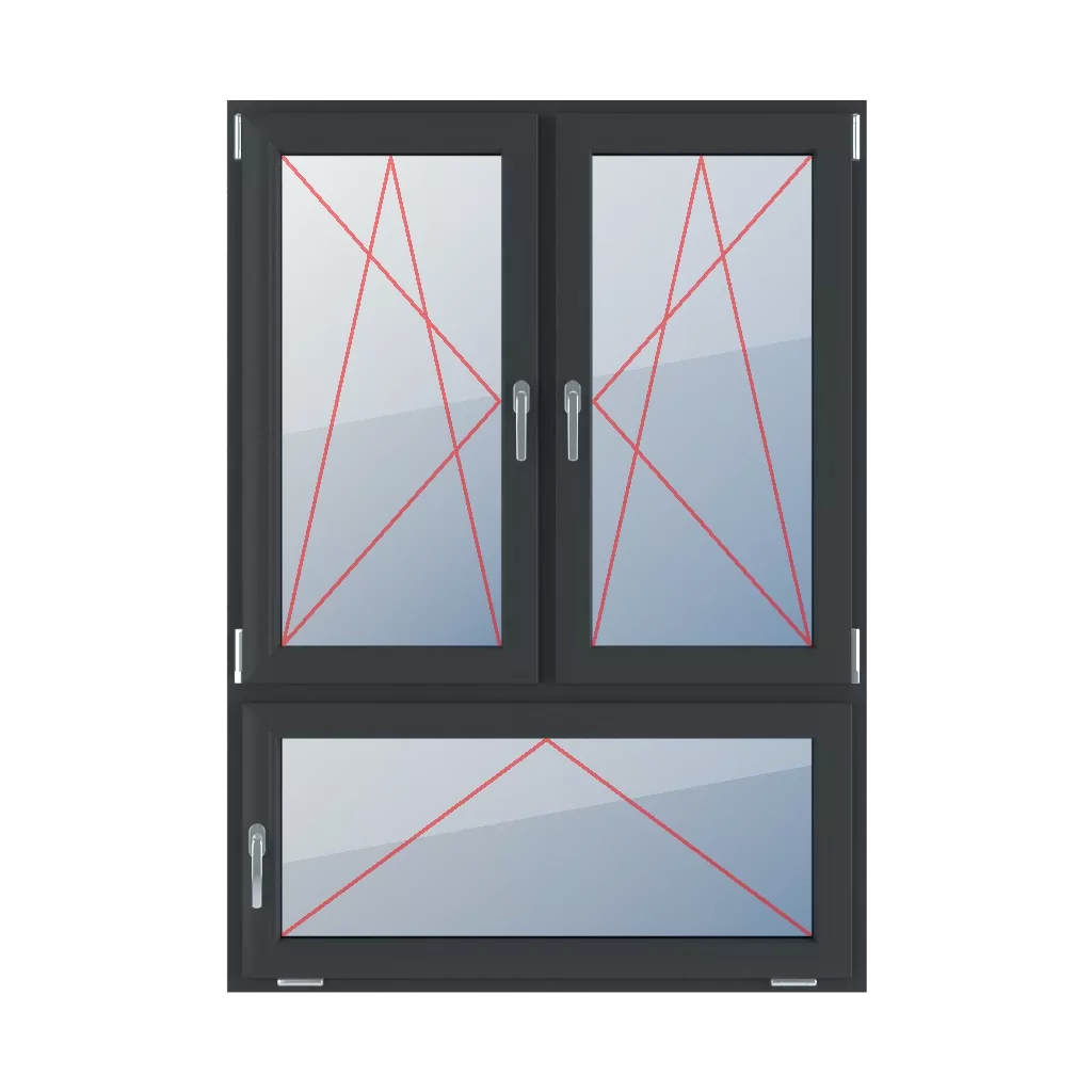 Kippen und Drehen nach links, Kippen und Drehen nach rechts, Kippen mit Griff auf der linken Seite fenster fenstertypen dreifluegelige-fenster asymmetrische-vertikale-teilung-70-30  