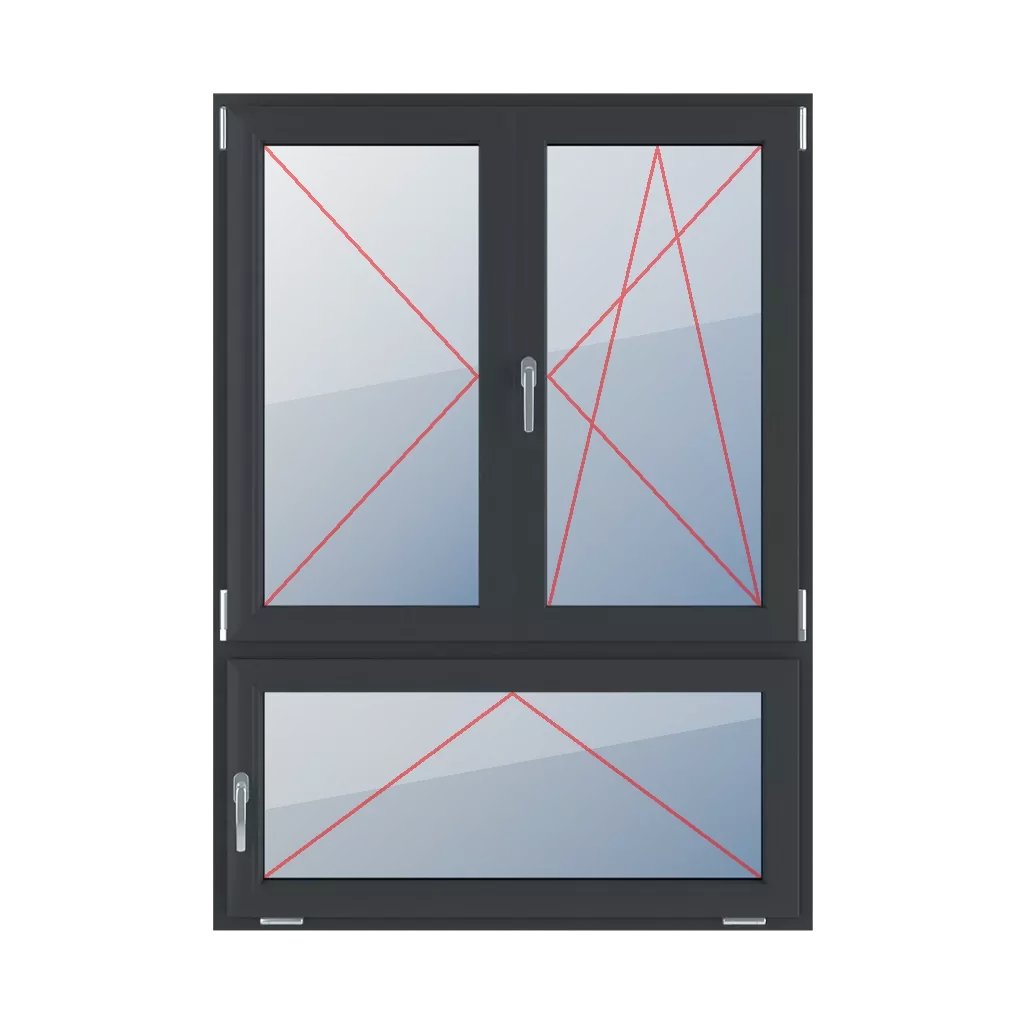 Nach links drehen, beweglicher Pfosten, nach rechts drehen-kippen, links mit einem Griff kippen fenster fenstertypen dreifluegelige-fenster asymmetrische-vertikale-teilung-70-30-mit-beweglichem-pfosten  