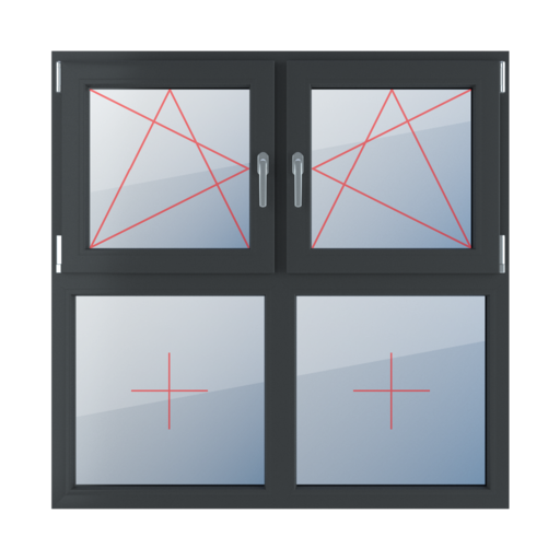 Dreh-Kipp links, Dreh-Kipp rechts, Festverglasung im Flügel fenster fenstertypen vierfluegelige-fenster symmetrische-horizontale-teilung-50-50 dreh-kipp-links-dreh-kipp-rechts-festverglasung-im-fluegel-3 