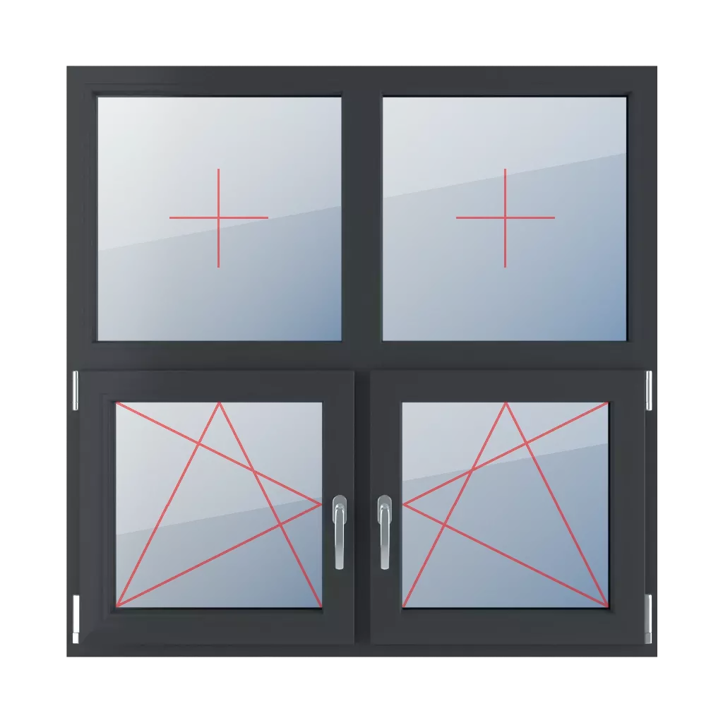 Festverglasung im Rahmen, Dreh-Kipp nach links, Dreh-Kipp nach rechts fenster fenstertypen vierfluegelige-fenster symmetrische-horizontale-teilung-50-50  