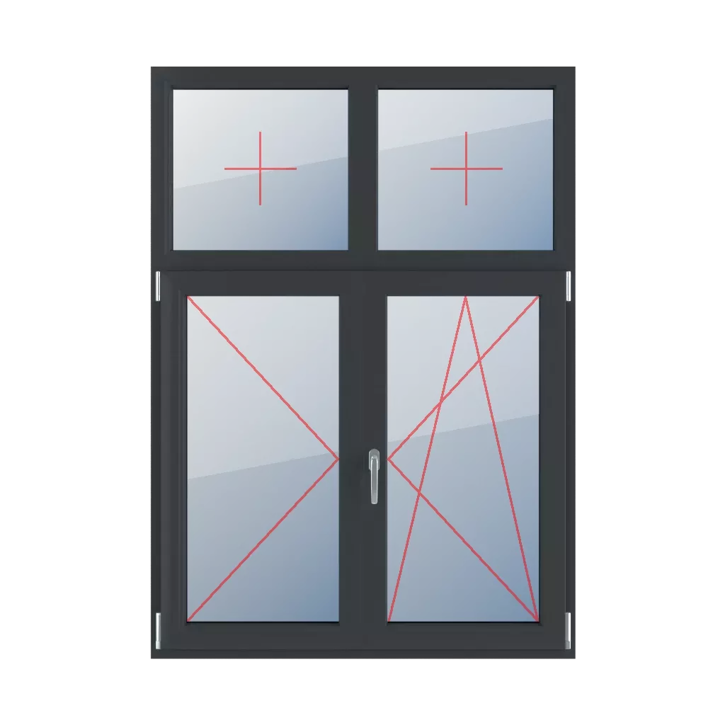 Festverglasung im Rahmen, Linksdrehung, beweglicher Pfosten, Rechtsdrehung und Kippung fenster fenstertypen vierfluegelige-fenster asymmetrische-vertikale-teilung-30-70-mit-beweglichem-pfosten  