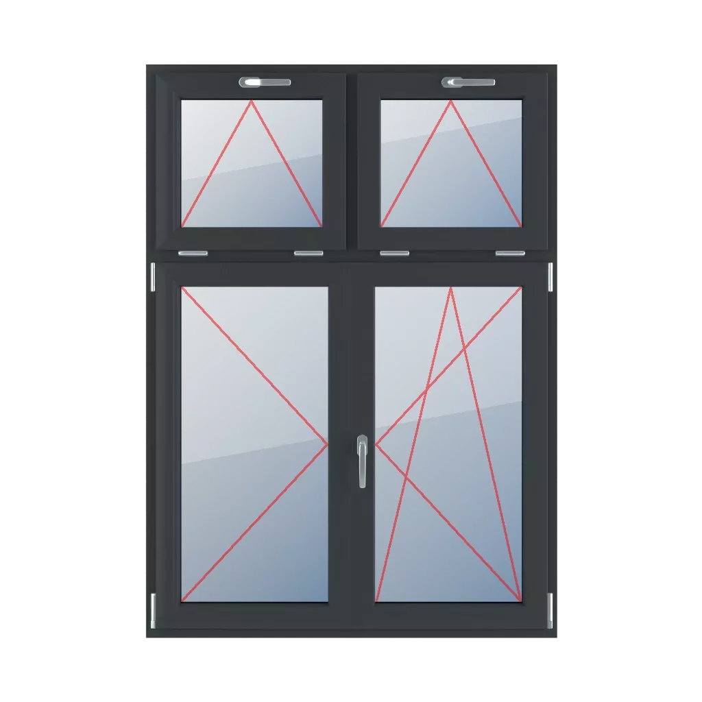 Kippen mit einem Griff oben, Linksdrehung, beweglicher Pfosten, Rechtsdrehung und Kippung fenster fenstertypen vierfluegelige-fenster asymmetrische-vertikale-teilung-30-70-mit-beweglichem-pfosten  