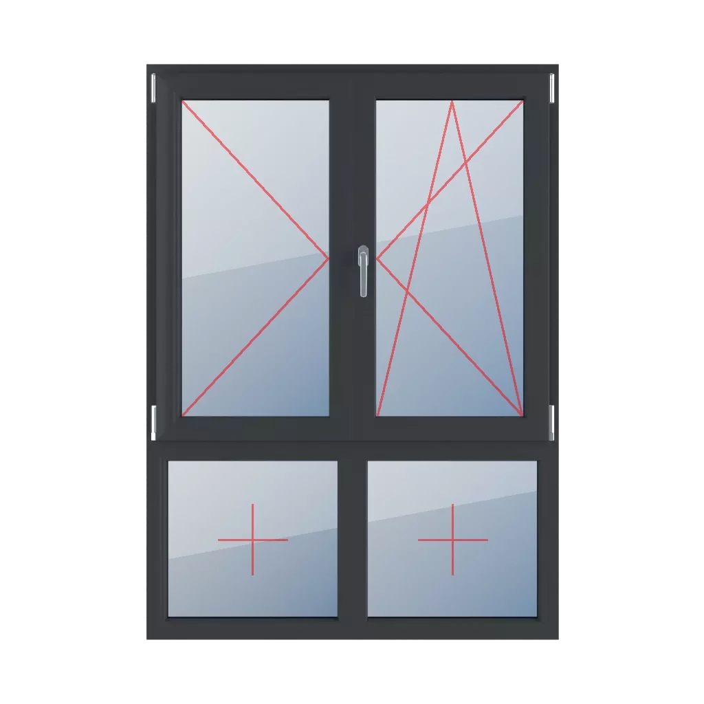 Linksdrehung, beweglicher Pfosten, Rechtsdrehung und Kippung, Festverglasung im Rahmen fenster fenstertypen vierfluegelige-fenster asymmetrische-vertikale-teilung-70-30-mit-beweglichem-pfosten linksdrehung-beweglicher-pfosten-rechtsdrehung-und-kippung-festverglasung-im-rahmen 