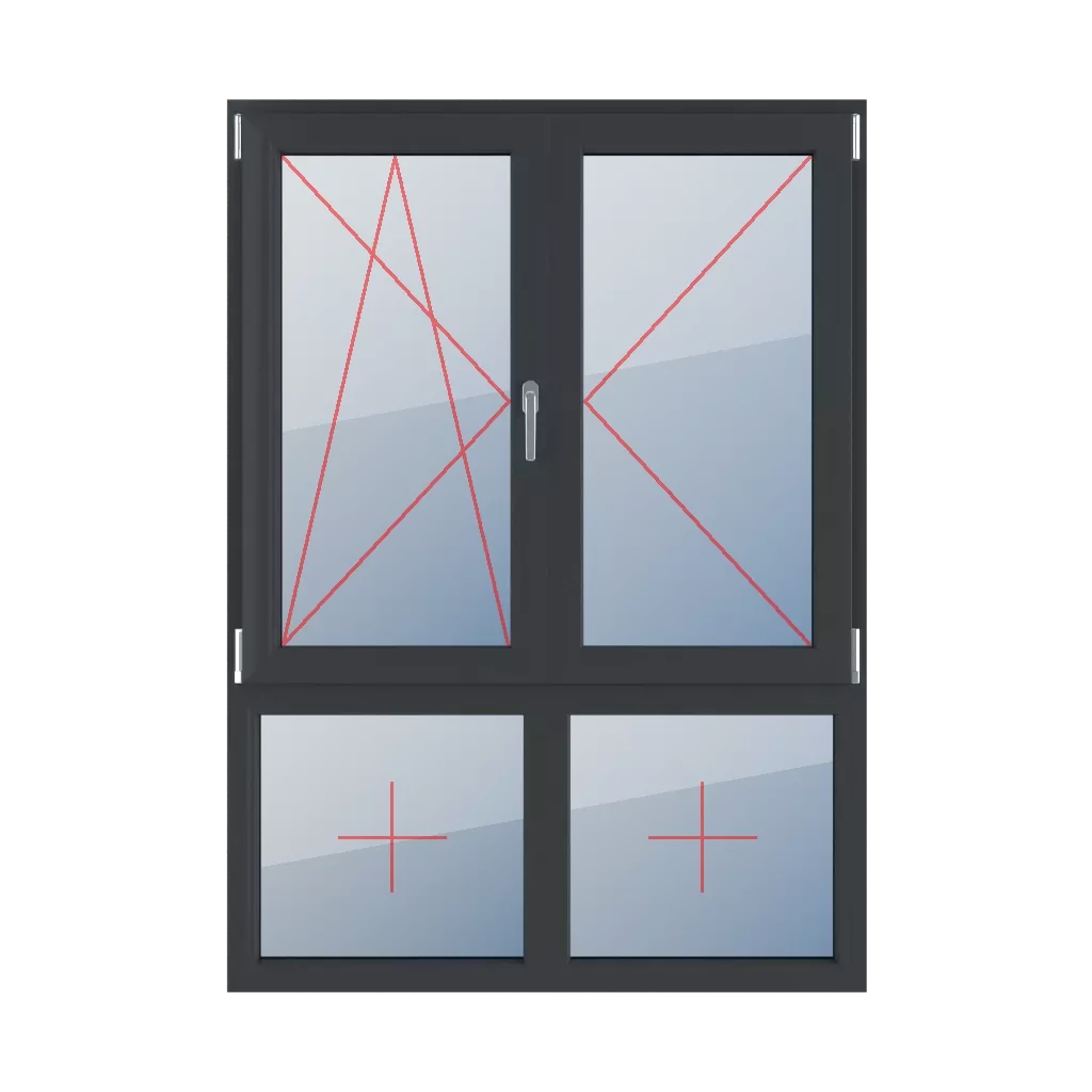 Dreh-Kipp links, Dreh rechts, beweglicher Pfosten, Festverglasung im Rahmen fenster fenstertypen vierfluegelige-fenster asymmetrische-vertikale-teilung-70-30-mit-beweglichem-pfosten  