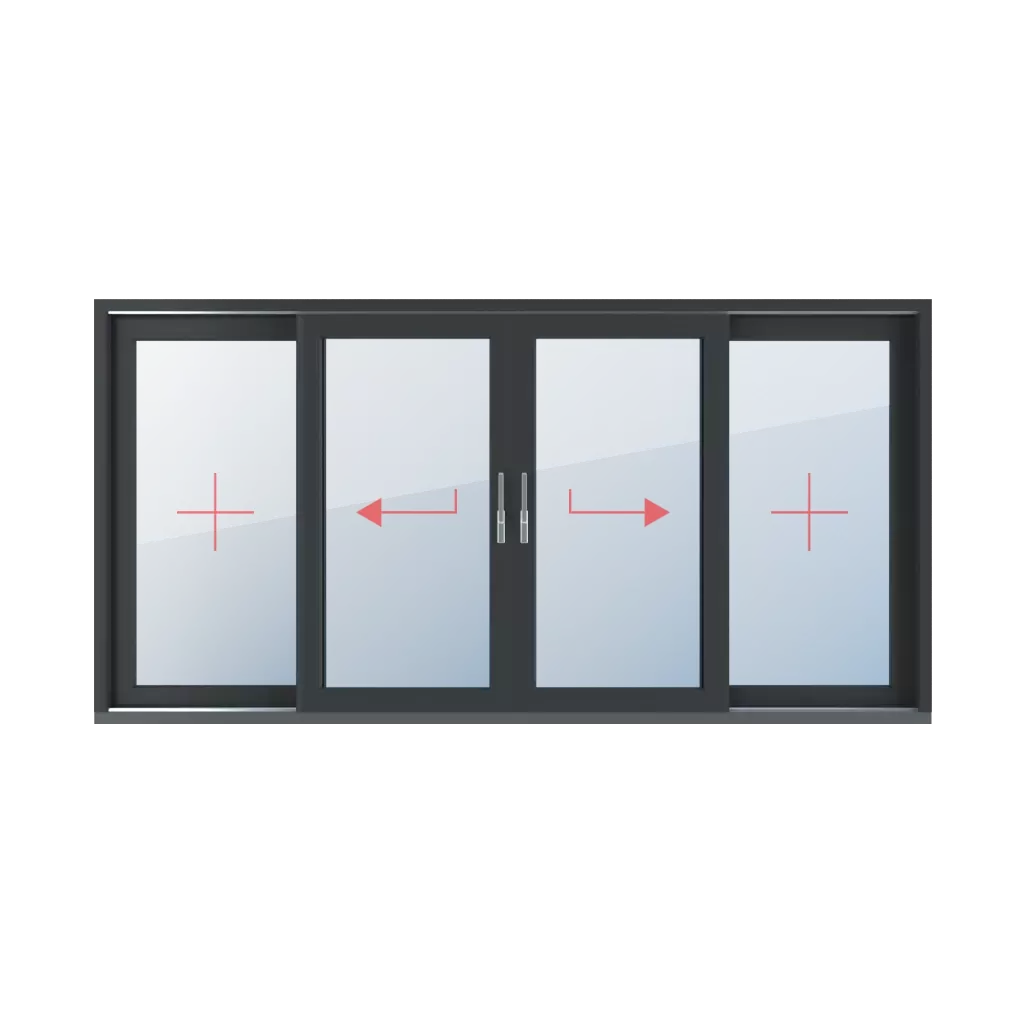 Festverglasung, Schiebe links, Schiebe rechts, beweglicher Pfosten, Festverglasung fenster fenstertypen hst-hebe-schiebe-terrassentueren vierblaettrig  