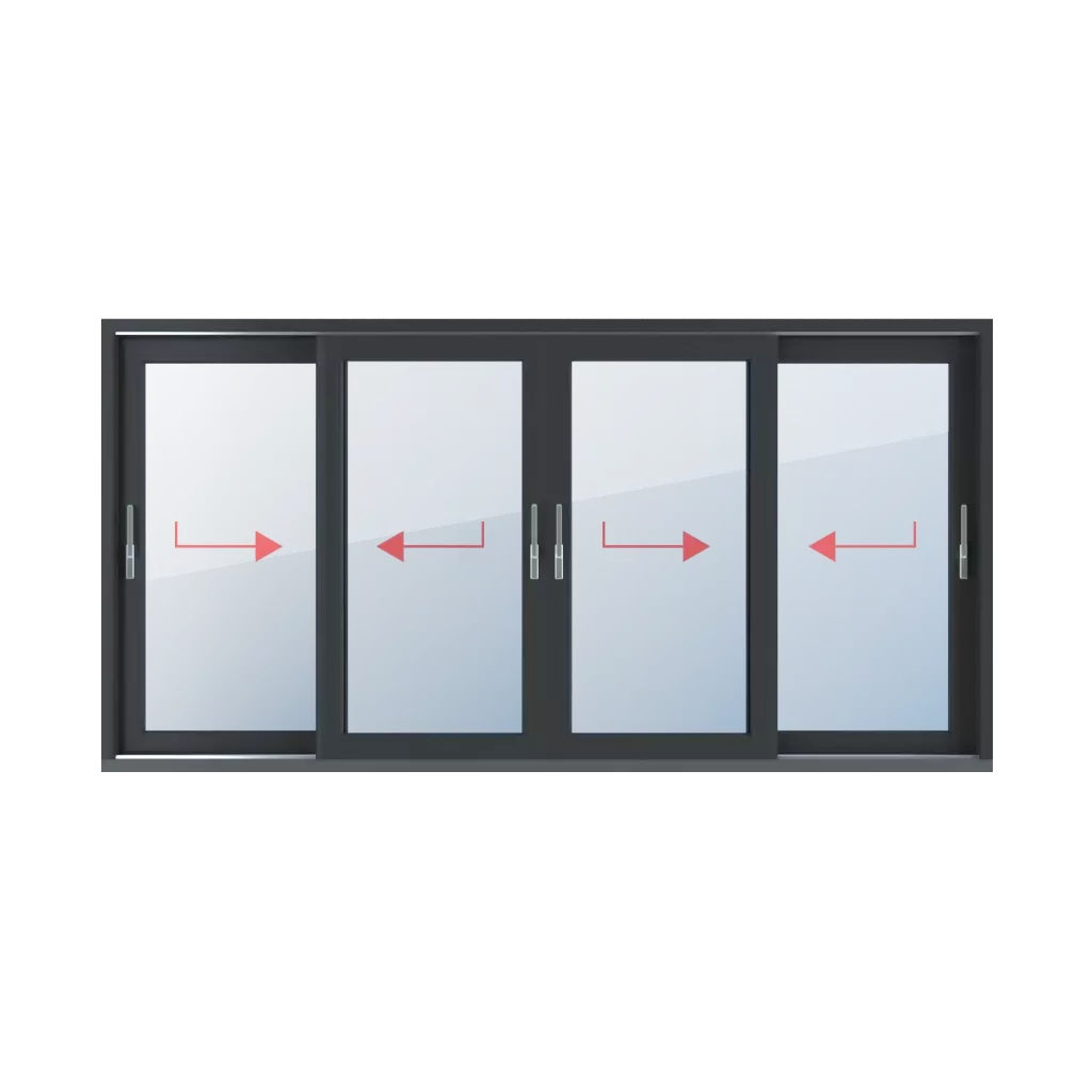 Schieben rechts, Schieben links, Schieben rechts, Schiebepfosten, Schieben links fenster fenstertypen hst-hebe-schiebe-terrassentueren vierblaettrig  