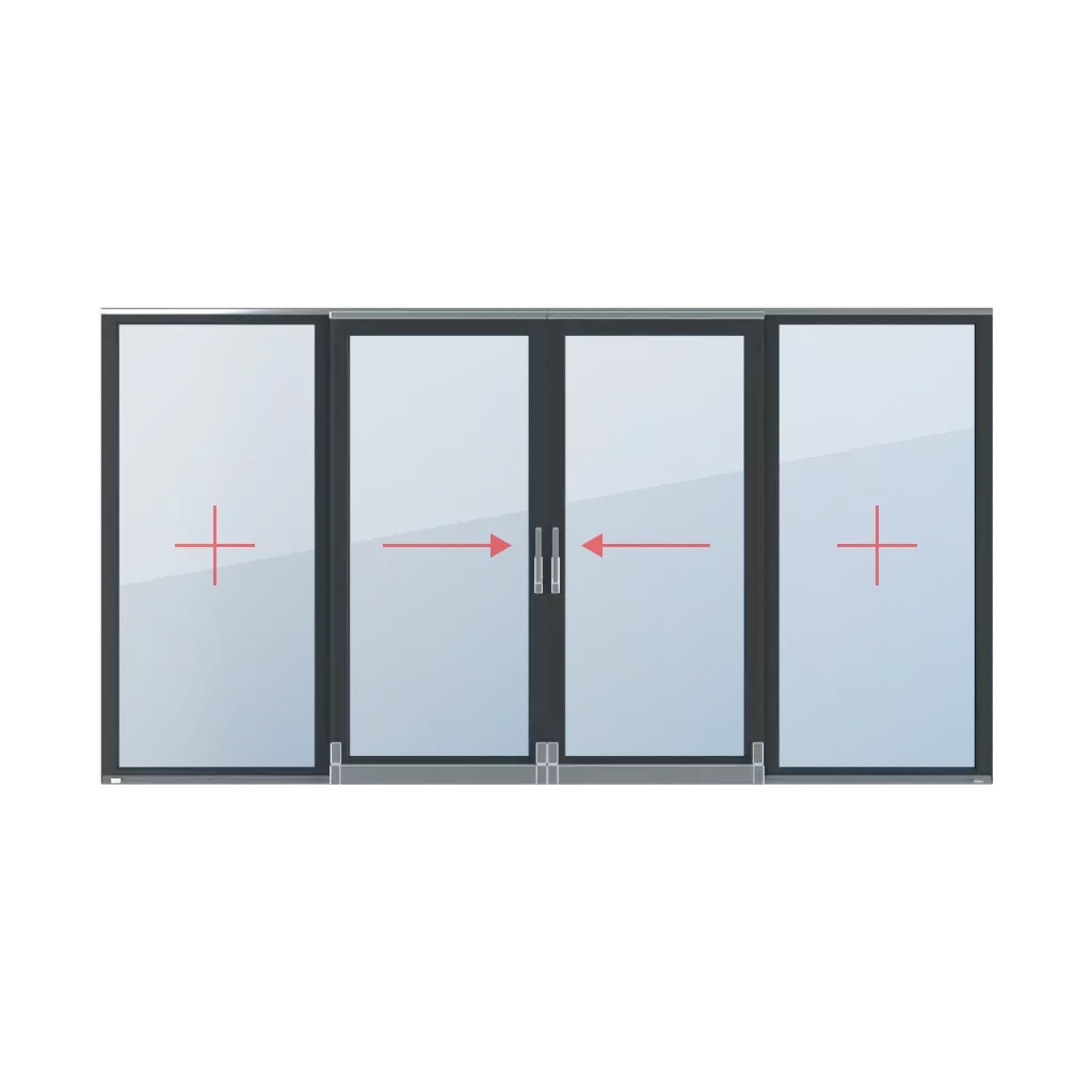 Festverglasung, Schiebe-Kipp links, Schiebe-Kipp rechts, Pfosten beweglich fenster fenstertypen psk-schiebe-und-schiebetueren-fuer-terrassen vierblaettrig-2  