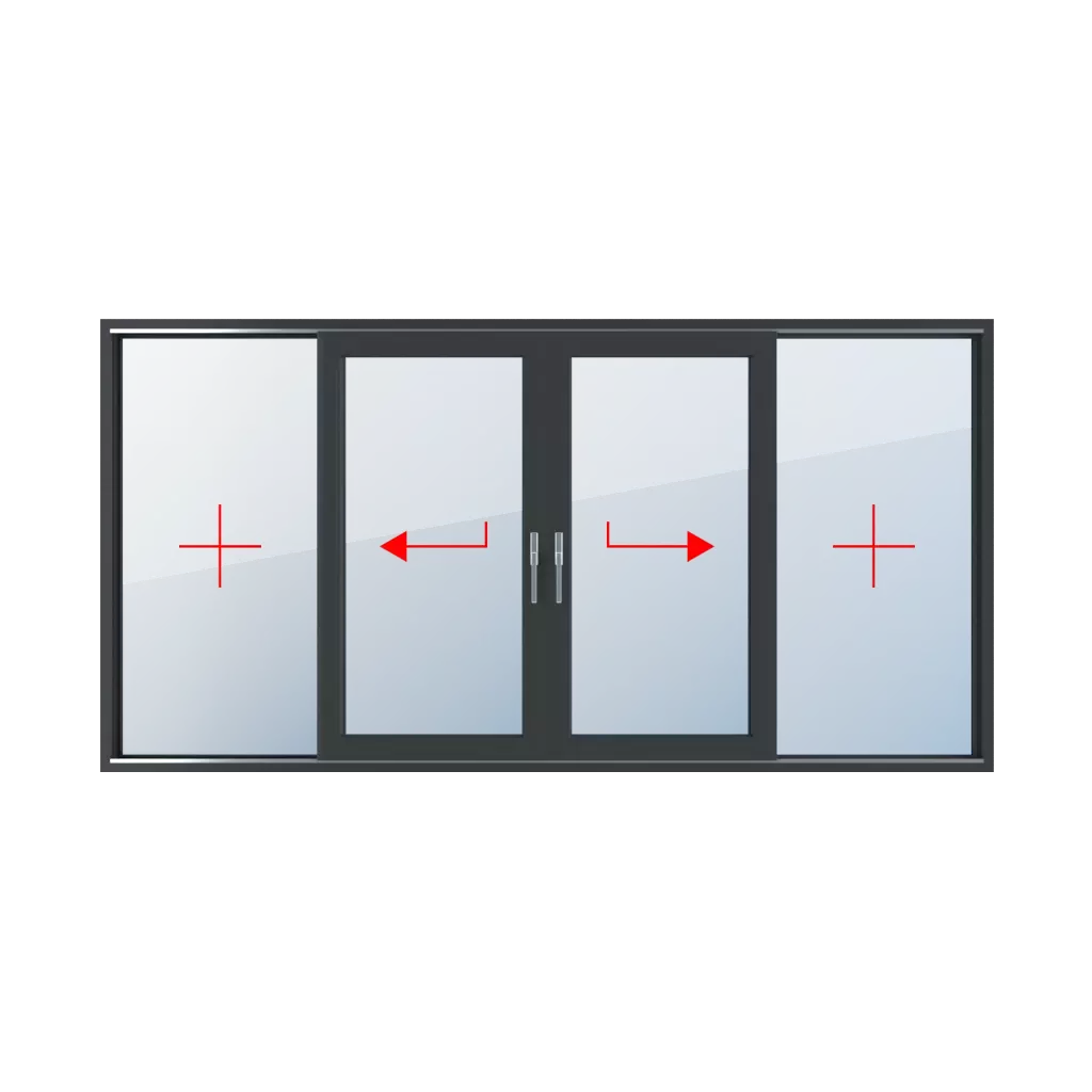 Festverglasung, Schiebe links, Schiebe rechts fenster fenstertypen smart-slide-terrassen-schiebetueren vierblaettrig festverglasung-schiebe-links-schiebe-rechts 